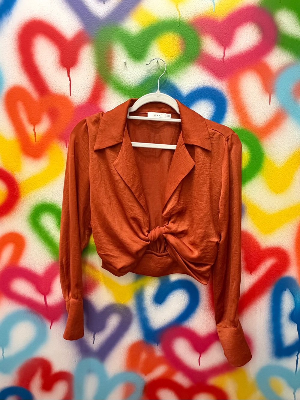 Spice Up Your Night Rust Orange Satin Twist-Front Crop Top ✨ Never worn!